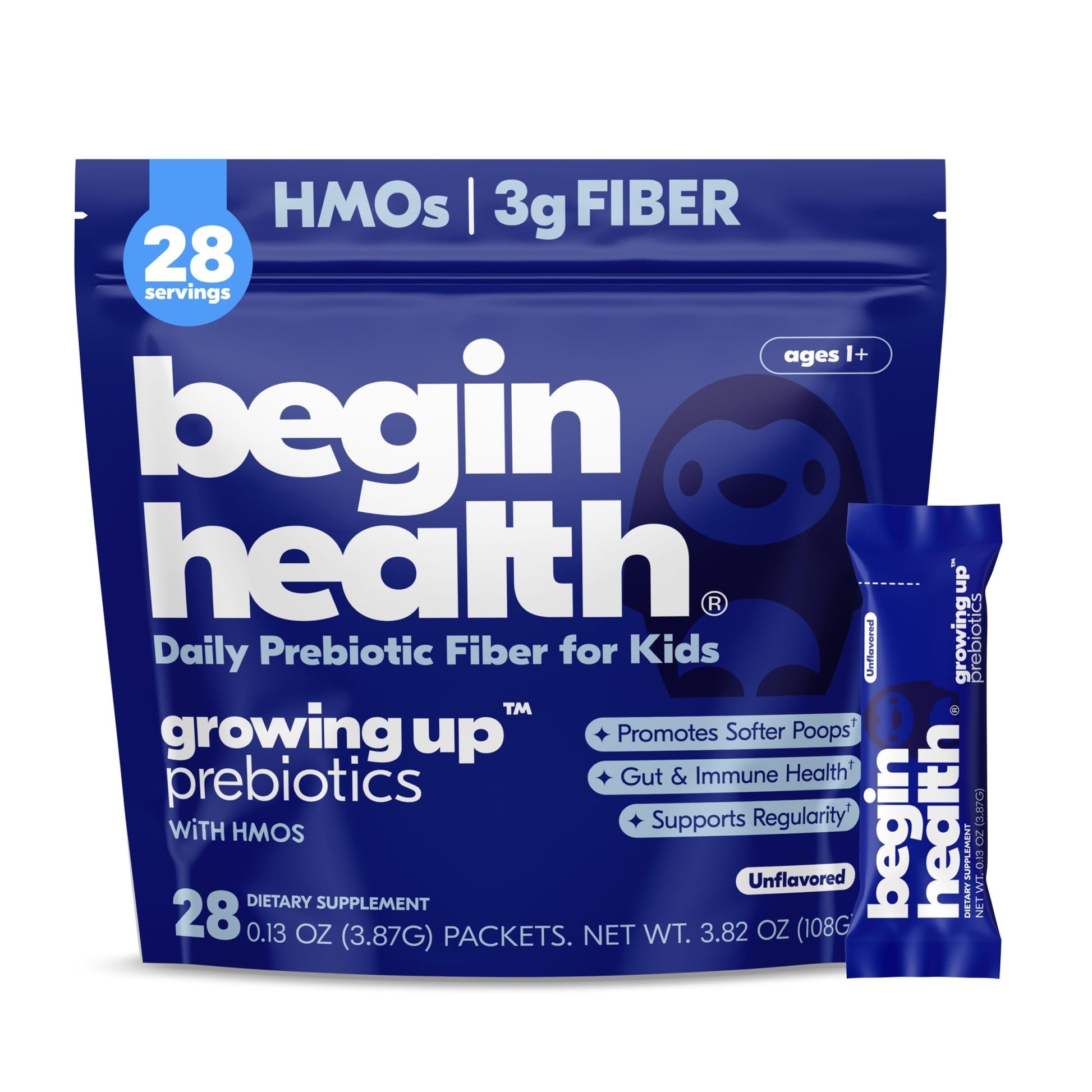 Begin Health Growing Up Prebiotics for Kids 28-Packs | Prebiotic Soluble Powder Stool Softeners and Digestive Gut Health Supplement | Ideal to Mix with Kids Daily - dailyvitalstore