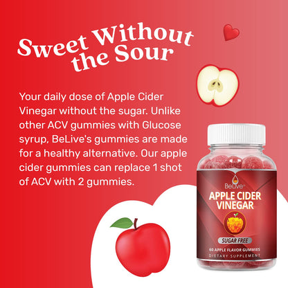 BeLive Apple Cider Vinegar Sugar Free Gummies – Great for Digestion & Healthy Diet - Gluten Free, No Glucose Syrup, ACV Gummies Alternative - dailyvitalstore