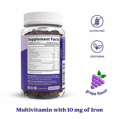 BeLive Iron Gummies - Multivitamin Supplement with Vitamin C, A, B & Zinc, Supports Blood Oxygen, Vegan Iron Supplements for Women, Men & Kids - dailyvitalstore