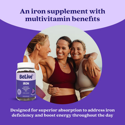 BeLive Iron Gummies - Multivitamin Supplement with Vitamin C, A, B & Zinc, Supports Blood Oxygen, Vegan Iron Supplements for Women, Men & Kids - dailyvitalstore