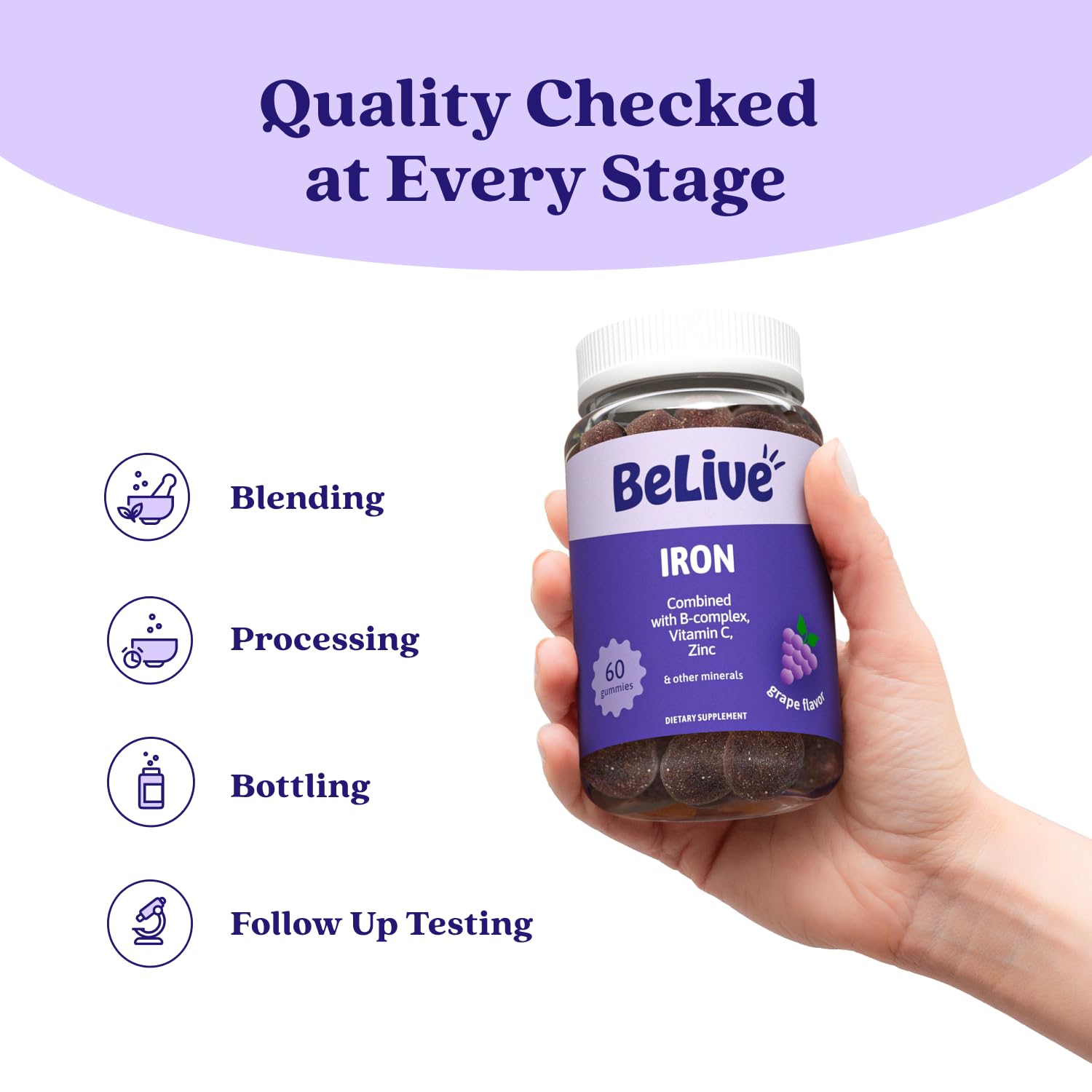 BeLive Iron Gummies - Multivitamin Supplement with Vitamin C, A, B & Zinc, Supports Blood Oxygen, Vegan Iron Supplements for Women, Men & Kids - dailyvitalstore