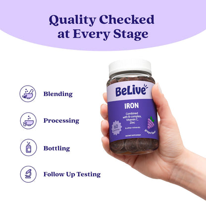 BeLive Iron Gummies - Multivitamin Supplement with Vitamin C, A, B & Zinc, Supports Blood Oxygen, Vegan Iron Supplements for Women, Men & Kids - dailyvitalstore