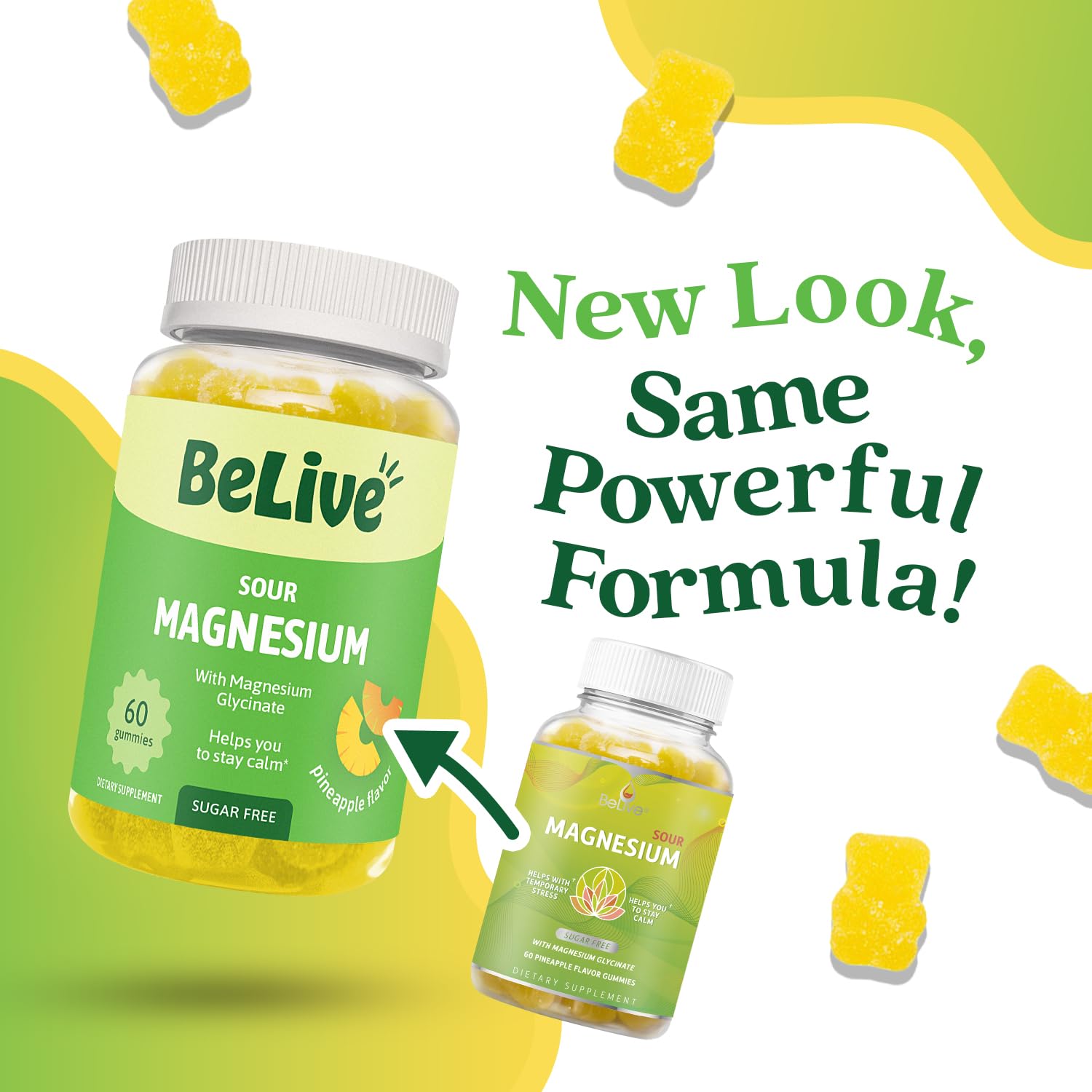 BeLive Magnesium Gummies 200mg - 60 Ct | Magnesium Glycinate Supplements for Relaxation, Stress Relief, and Sleep for Adults & Kids - Tasty and Tangy Pineapple Flavor - dailyvitalstore