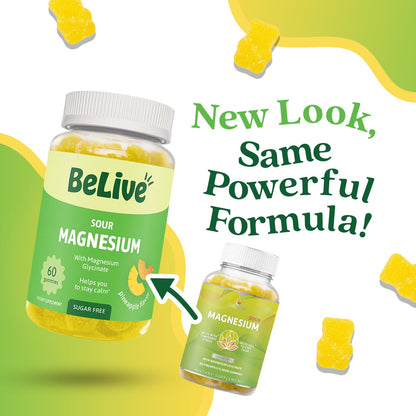 BeLive Magnesium Gummies 200mg - 60 Ct | Magnesium Glycinate Supplements for Relaxation, Stress Relief, and Sleep for Adults & Kids - Tasty and Tangy Pineapple Flavor - dailyvitalstore