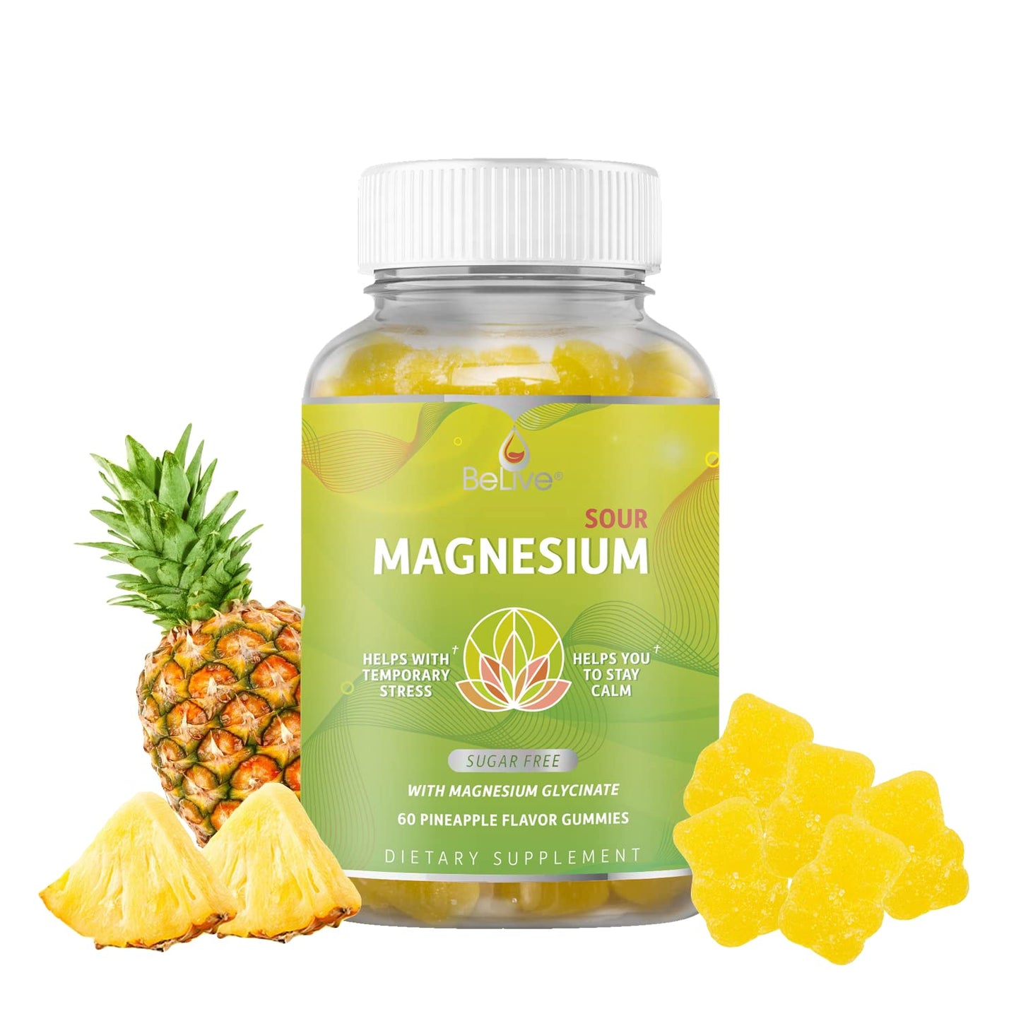 BeLive Magnesium Gummies 200mg - 60 Ct | Magnesium Glycinate Supplements for Relaxation, Stress Relief, and Sleep for Adults & Kids - Tasty and Tangy Pineapple Flavor - dailyvitalstore