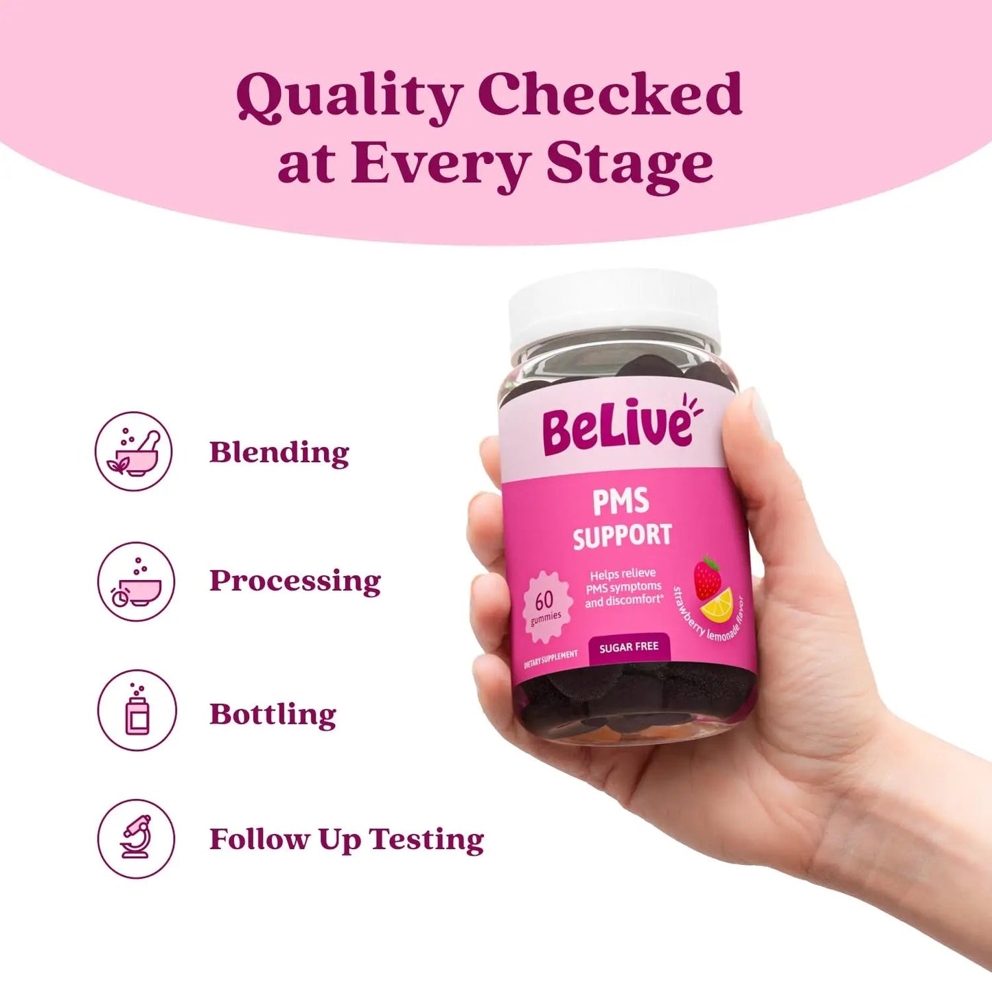 BeLive PMS Support Gummies Supplement – Helps Relieve PMS Symptoms – Hormonal Balance Mood Swings & Cramps Relief, Bloating Support – with Chaste Tree Extract - dailyvitalstore