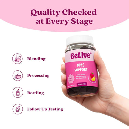 BeLive PMS Support Gummies Supplement – Helps Relieve PMS Symptoms – Hormonal Balance Mood Swings & Cramps Relief, Bloating Support – with Chaste Tree Extract - dailyvitalstore