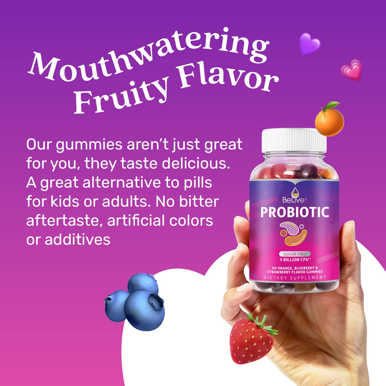 BeLive Probiotic Gummies - Probiotics with 5 Billion CFUs for Digestive Health, Men, Women & Kids - for Immune Support, Sugar Free & Vega - dailyvitalstore