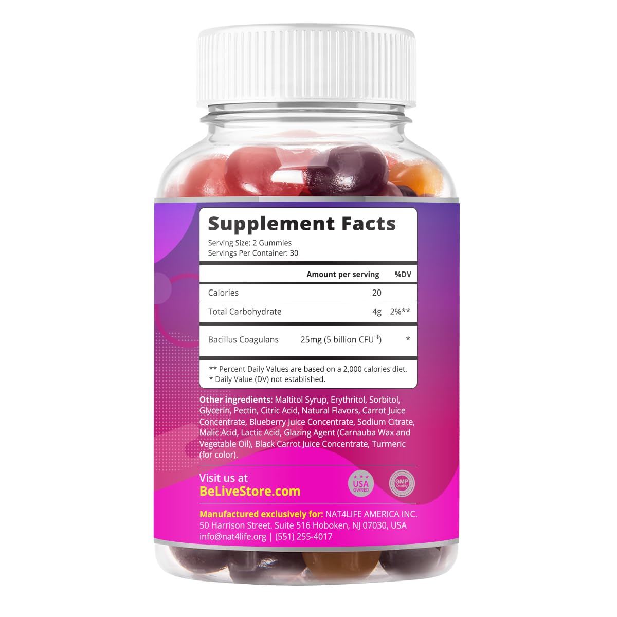 BeLive Probiotic Gummies - Probiotics with 5 Billion CFUs for Digestive Health, Men, Women & Kids - for Immune Support, Sugar Free & Vega - dailyvitalstore