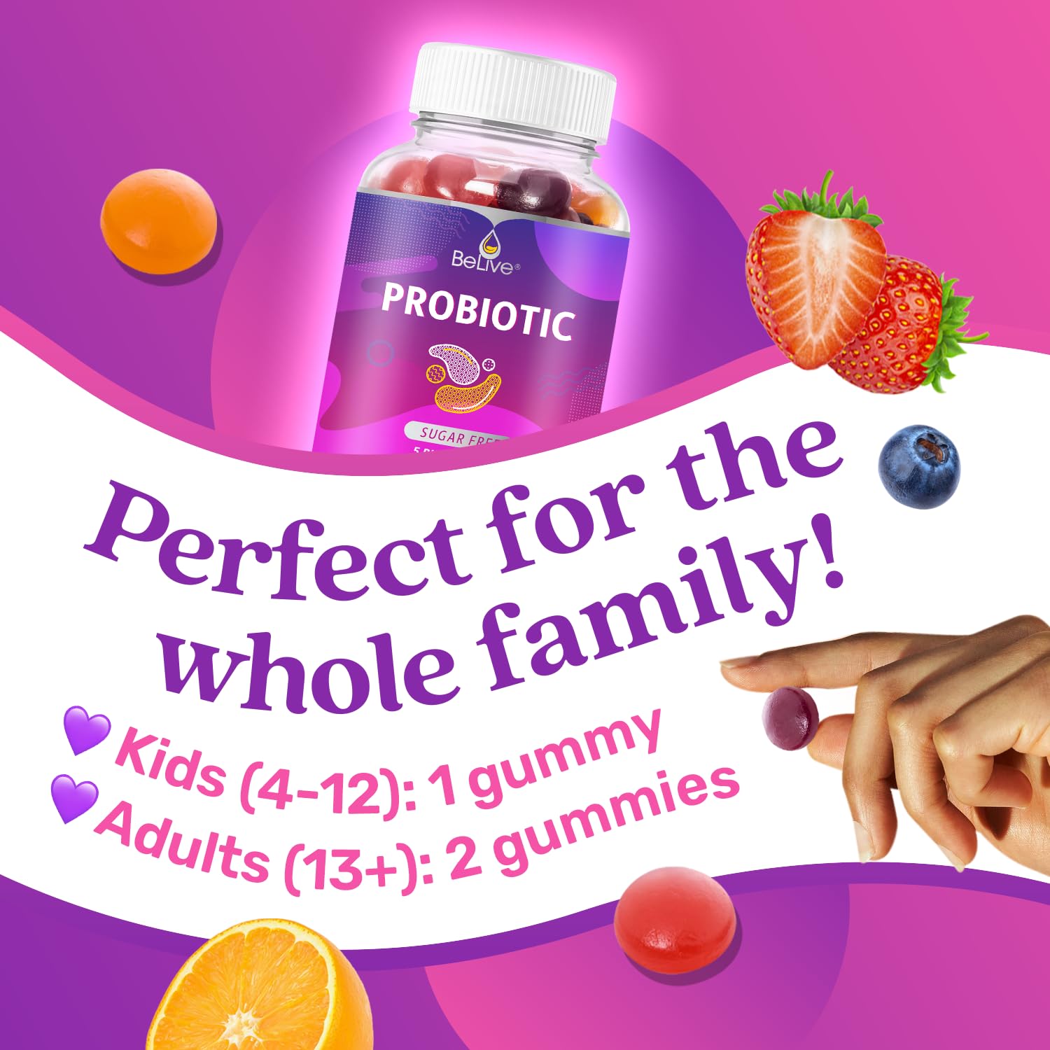 BeLive Probiotic Gummies - Probiotics with 5 Billion CFUs for Digestive Health, Men, Women & Kids - for Immune Support, Sugar Free & Vega - dailyvitalstore