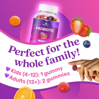 BeLive Probiotic Gummies - Probiotics with 5 Billion CFUs for Digestive Health, Men, Women & Kids - for Immune Support, Sugar Free & Vega - dailyvitalstore