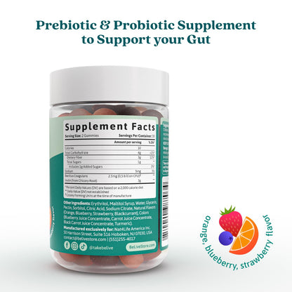 BeLive Synbiotics - Probiotic & Prebiotic Fiber Gummies – High Strength Inulin (3g), Dietary Fiber Supplement, Digestive Support for Kids & Adults - dailyvitalstore
