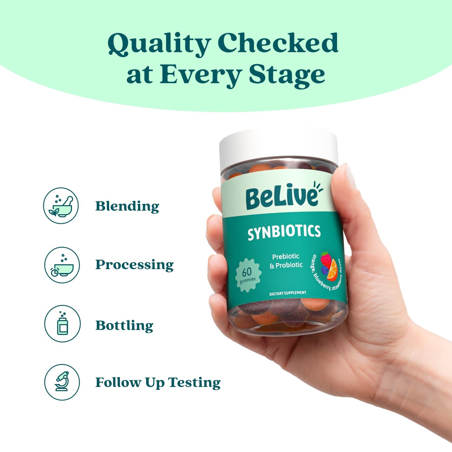 BeLive Synbiotics - Probiotic & Prebiotic Fiber Gummies – High Strength Inulin (3g), Dietary Fiber Supplement, Digestive Support for Kids & Adults - Strawberry, Orange, - dailyvitalstore