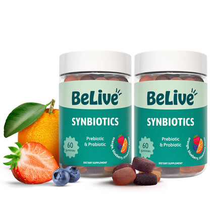 BeLive Synbiotics - Probiotic & Prebiotic Fiber Gummies – High Strength Inulin (3g), Dietary Fiber Supplement, Digestive Support for Kids & Adults - Strawberry, Orange, - dailyvitalstore