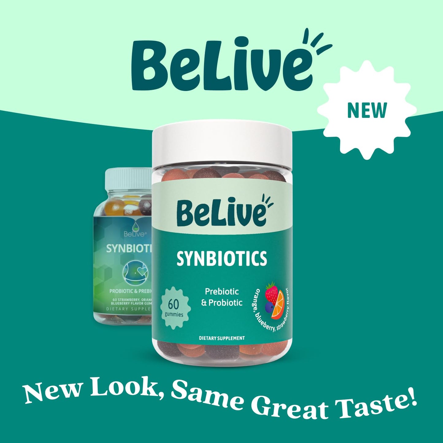 BeLive Synbiotics - Probiotic & Prebiotic Fiber Gummies – High Strength Inulin (3g), Dietary Fiber Supplement, Digestive Support for Kids & Adults - Strawberry, Orange, - dailyvitalstore