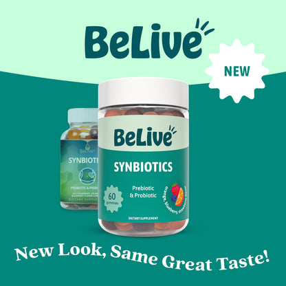 BeLive Synbiotics - Probiotic & Prebiotic Fiber Gummies – High Strength Inulin (3g), Dietary Fiber Supplement, Digestive Support for Kids & Adults - Strawberry, Orange, - dailyvitalstore