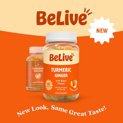 BeLive Turmeric and Ginger Gummies - 500mg - Joint and Mobility Support Supplement - Curcumin with Black Pepper for Enhanced Absorption - dailyvitalstore
