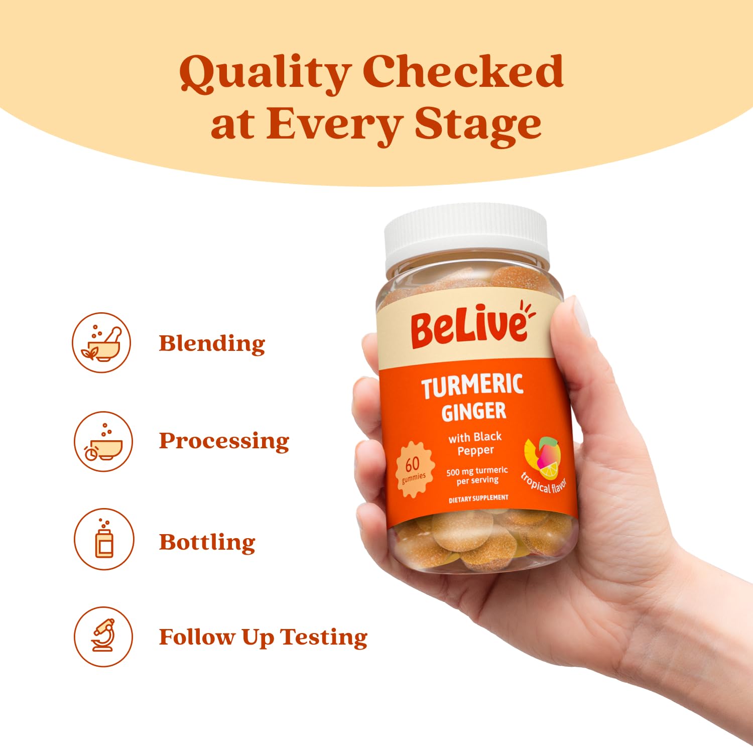 BeLive Turmeric and Ginger Gummies - 500mg - Joint and Mobility Support Supplement - Curcumin with Black Pepper for Enhanced Absorption - dailyvitalstore