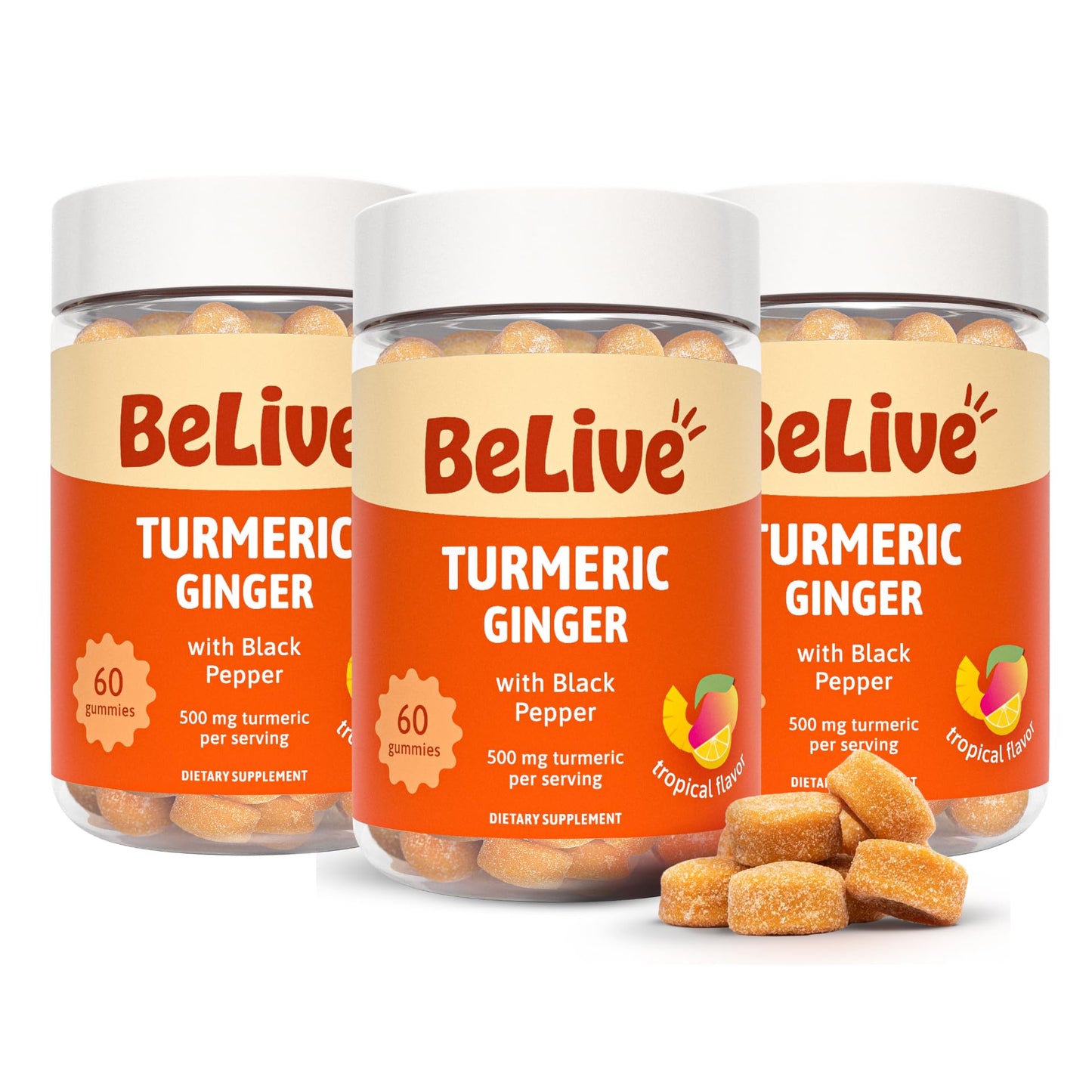 BeLive Turmeric and Ginger Gummies - 500mg - Joint and Mobility Support Supplement - Curcumin with Black Pepper for Enhanced Absorption - dailyvitalstore