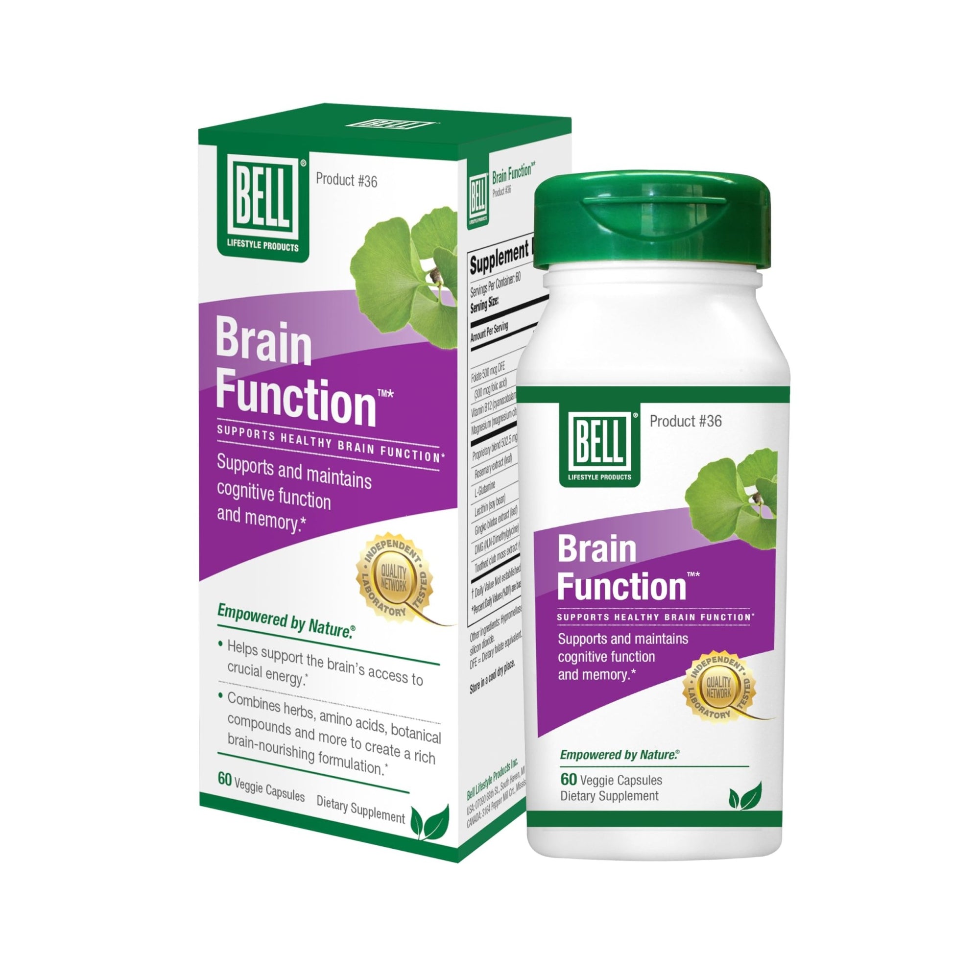 Bell Brain Function Lifestyle, Supports Cognitive Health with Ginkgo, Vitamin B12, Folate - 60 Vegetarian Capsules - dailyvitalstore