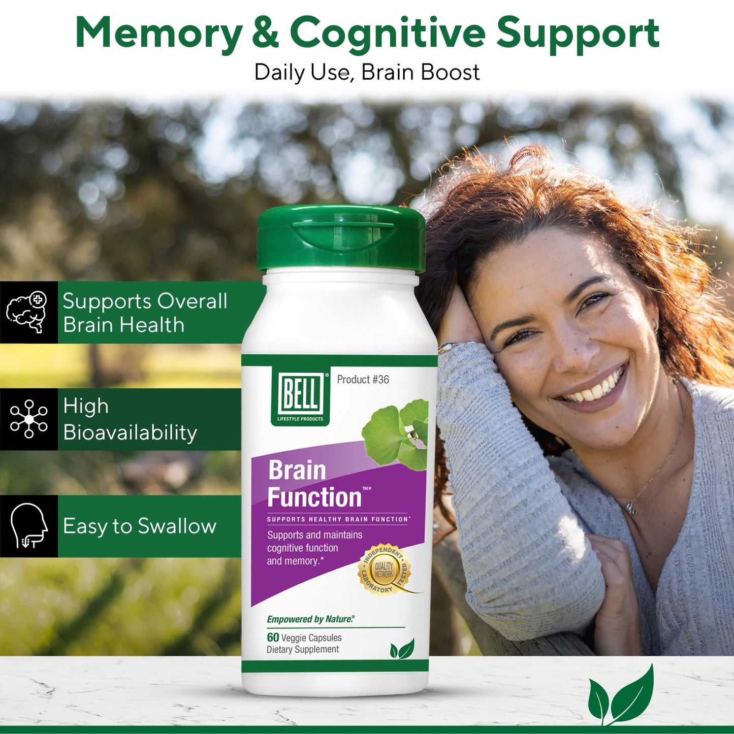 Bell Brain Function Lifestyle, Supports Cognitive Health with Ginkgo, Vitamin B12, Folate - 60 Vegetarian Capsules - dailyvitalstore
