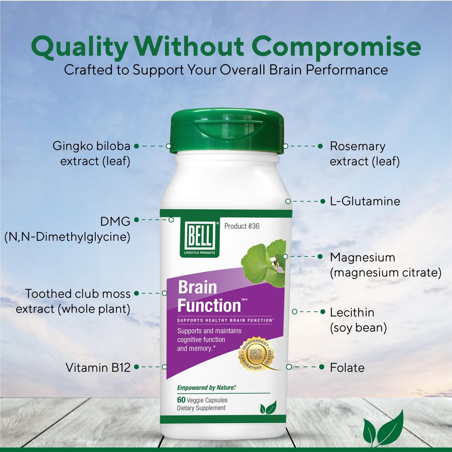 Bell Brain Function Lifestyle, Supports Cognitive Health with Ginkgo, Vitamin B12, Folate - 60 Vegetarian Capsules - dailyvitalstore