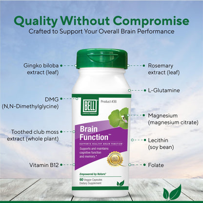 Bell Brain Function Lifestyle, Supports Cognitive Health with Ginkgo, Vitamin B12, Folate - 60 Vegetarian Capsules - dailyvitalstore