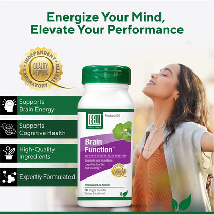 Bell Brain Function Lifestyle, Supports Cognitive Health with Ginkgo, Vitamin B12, Folate - 60 Vegetarian Capsules - dailyvitalstore
