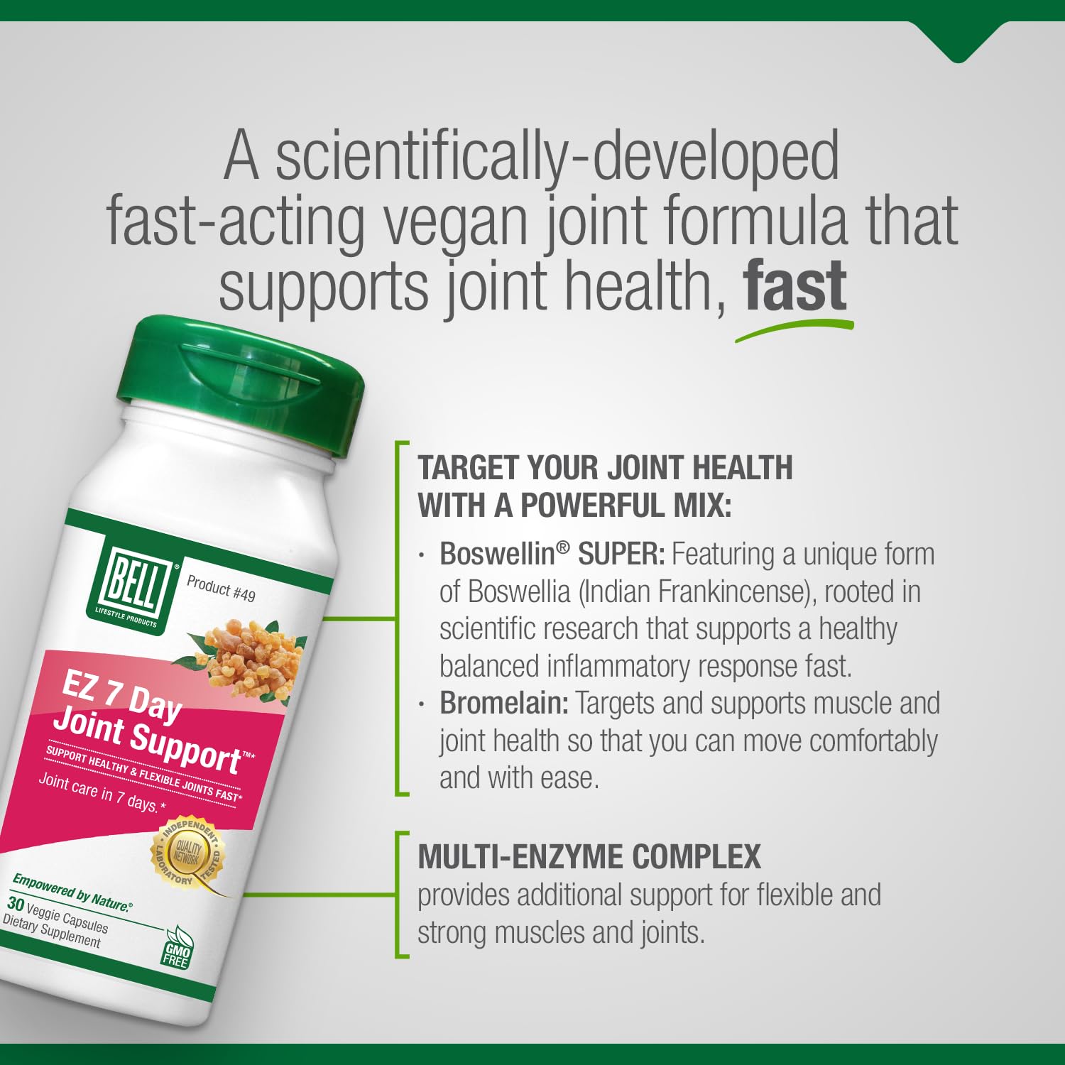 Bell EZ 7 Day Joint Support ™ -Fast-Acting, Once-Daily Joint Health Supplement – Helps Relieve Knee Pain, Swelling & Supports Muscle Recovery – Vegan – 30 Capsules - dailyvitalstore