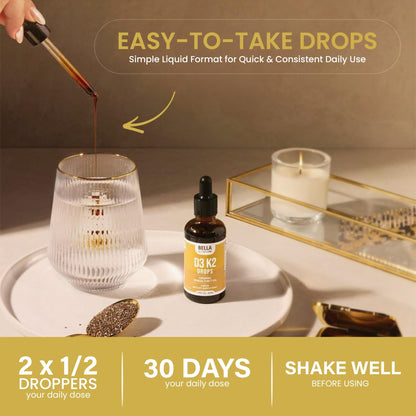 Bella All Natural Vitamin D3 K2 Liquid Drops 5000 IU (Unflavored) - Omega 3 with MCT Oil - dailyvitalstore