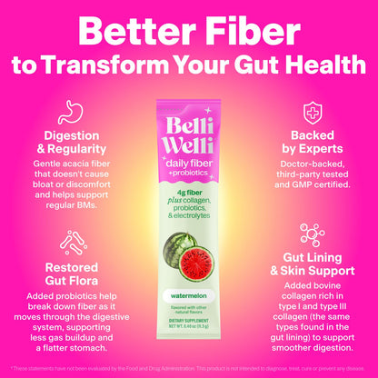 Belli Welli Daily Fiber Supplement Packets with Collagen, Probiotics & Electrolytes | Single Serve Packets for Gut Health - dailyvitalstore