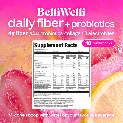 Belli Welli Daily Fiber Supplement Packets with Collagen, Probiotics & Electrolytes | Single Serve Packets for Gut Health - dailyvitalstore