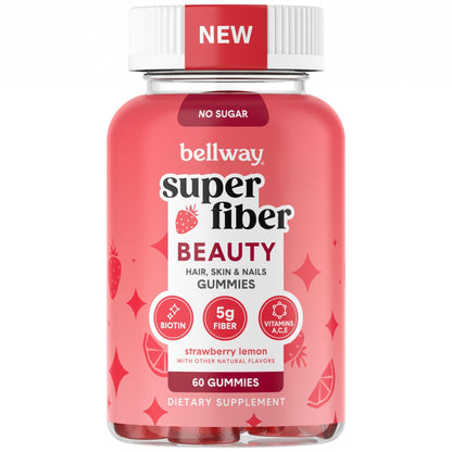 Bellway Super Fiber Gummies + Beauty – Sugar Free Fiber Supplement with Biotin & Vitamins A C E – Supports Digestive Health, - dailyvitalstore