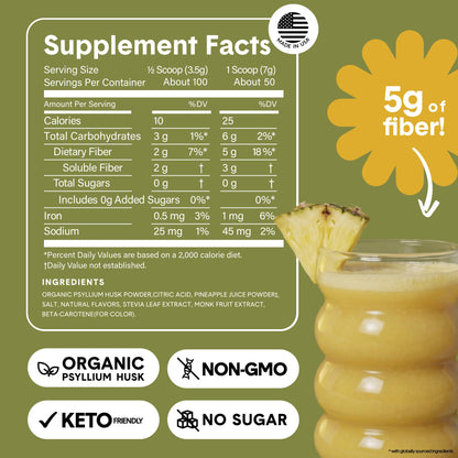 Bellway Super Fiber Powder + Fruit, Sugar Free Organic Psyllium Husk Powder Fiber Supplement for Regularity, Bloating Relief & Digestive Health, Plant-Based, - dailyvitalstore