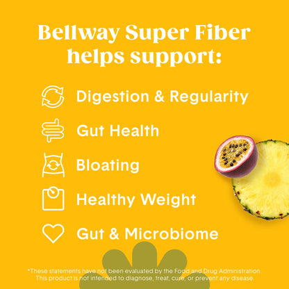 Bellway Super Fiber Powder + Fruit, Sugar Free Organic Psyllium Husk Powder Fiber Supplement for Regularity, Bloating Relief & Digestive Health, Plant-Based, - dailyvitalstore