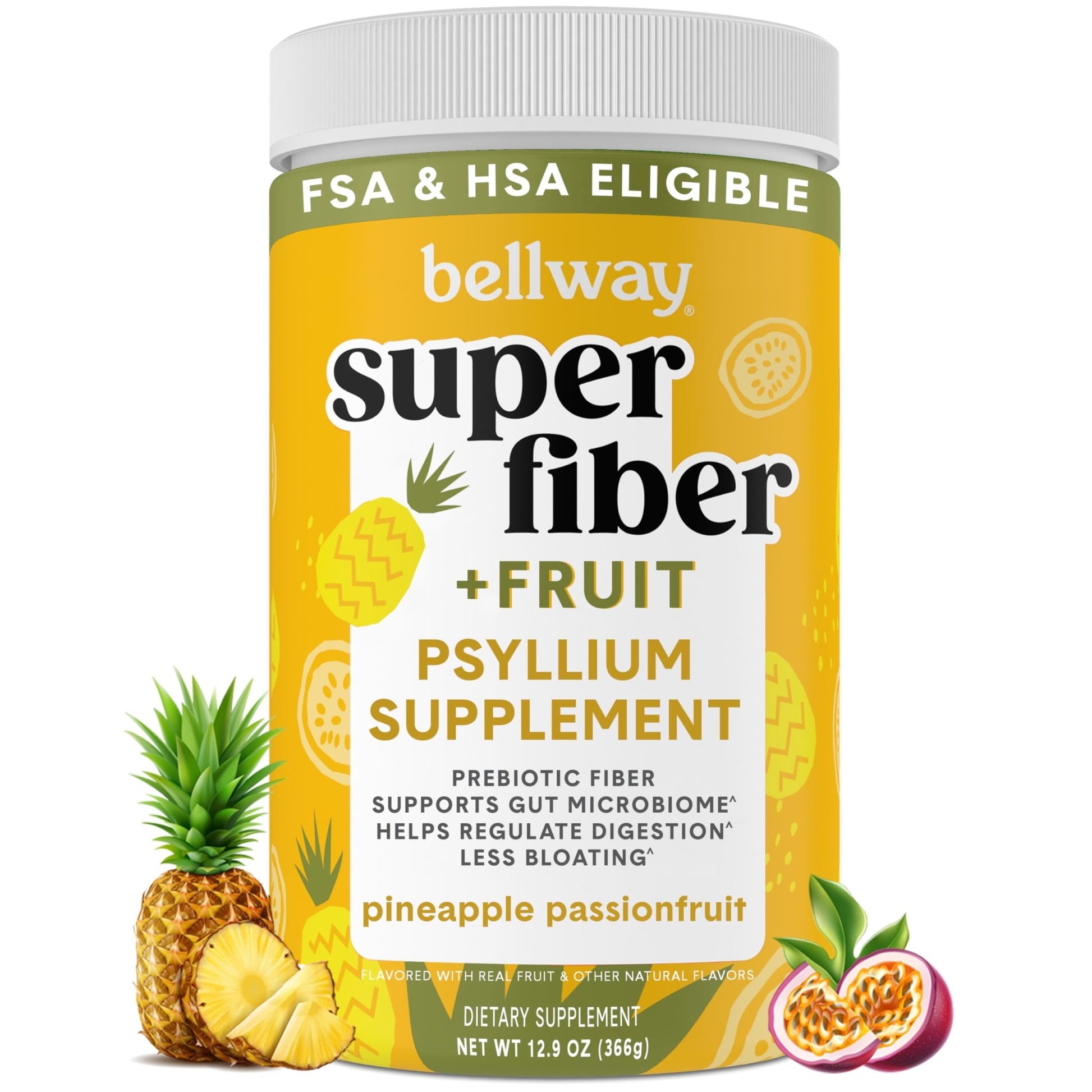 Bellway Super Fiber Powder + Fruit, Sugar Free Organic Psyllium Husk Powder Fiber Supplement for Regularity, Bloating Relief & Digestive Health, Plant-Based, - dailyvitalstore