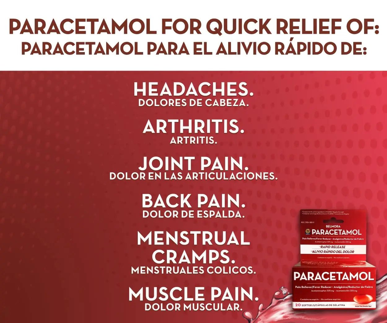 Belmora Paracetamol Acetaminophen 325mg 20 Softgels for Pain Relief, Liquid Filled Capsules for Rapid Release, Fever Reducer for Adults Extra Strength - dailyvitalstore