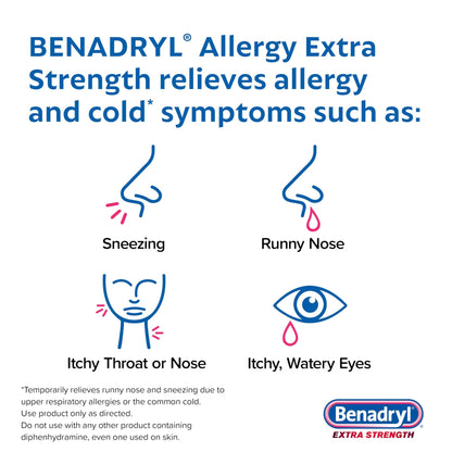Benadryl Extra Strength Allergy Relief Medicine, 50 mg Diphenhydramine HCl Antihistamine Tablets for Relief of Allergy Symptoms Due to Hay Fever or Other Upper Respiratory Allergies, 24 ct - dailyvitalstore