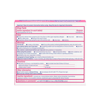 Benadryl Extra Strength Allergy Relief Medicine, 50 mg Diphenhydramine HCl Antihistamine Tablets for Relief of Allergy Symptoms Due to Hay Fever or Other Upper Respiratory Allergies, 24 ct - dailyvitalstore