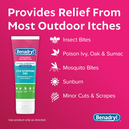 Benadryl Extra Strength Anti Itch Relief Gel, 2% Diphenhydramine HCl, Relief from Insect Bites, Sunburn & More, Great for Camping Essentials, 3.5 fl oz - dailyvitalstore