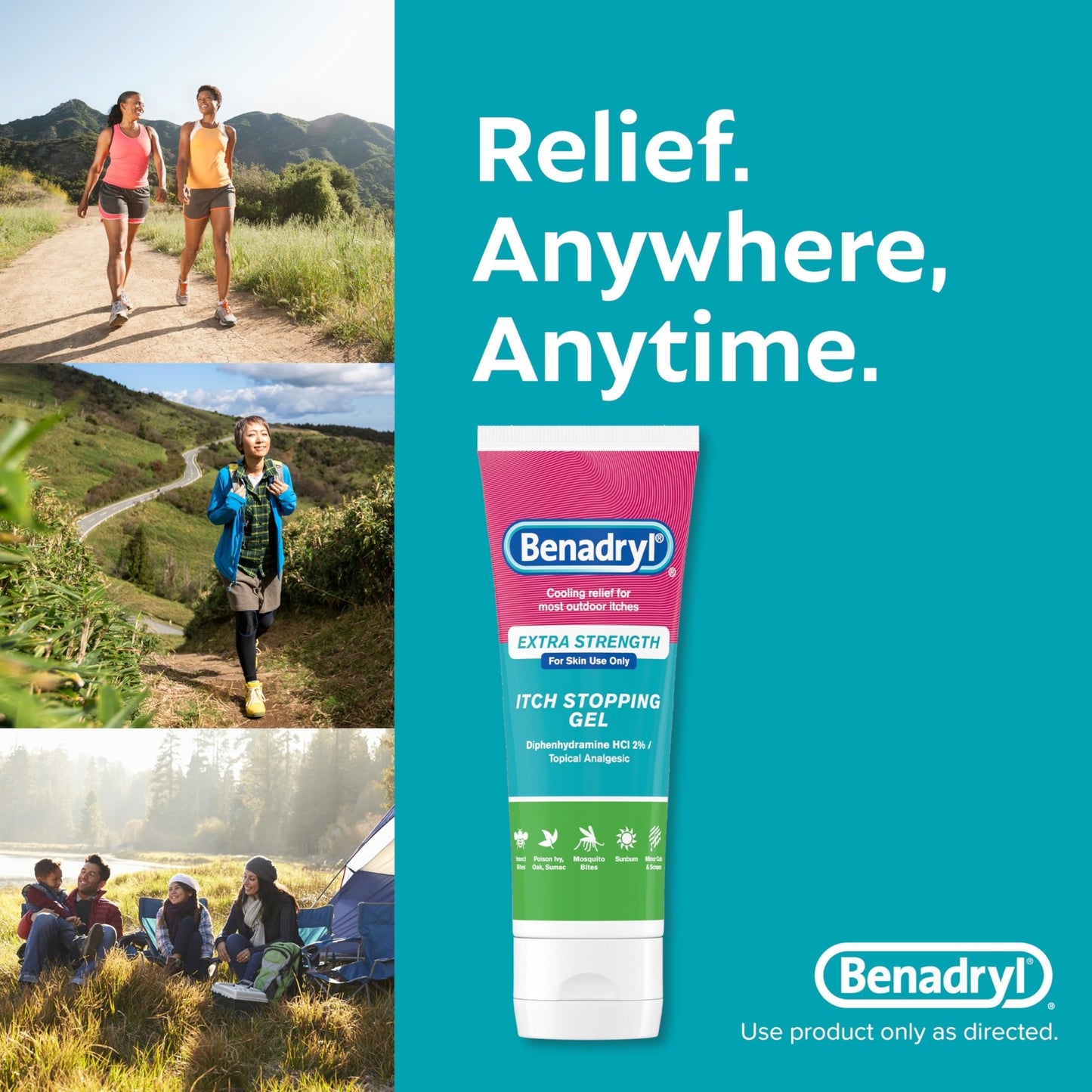 Benadryl Extra Strength Anti Itch Relief Gel, 2% Diphenhydramine HCl, Relief from Insect Bites, Sunburn & More, Great for Camping Essentials, 3.5 fl oz - dailyvitalstore