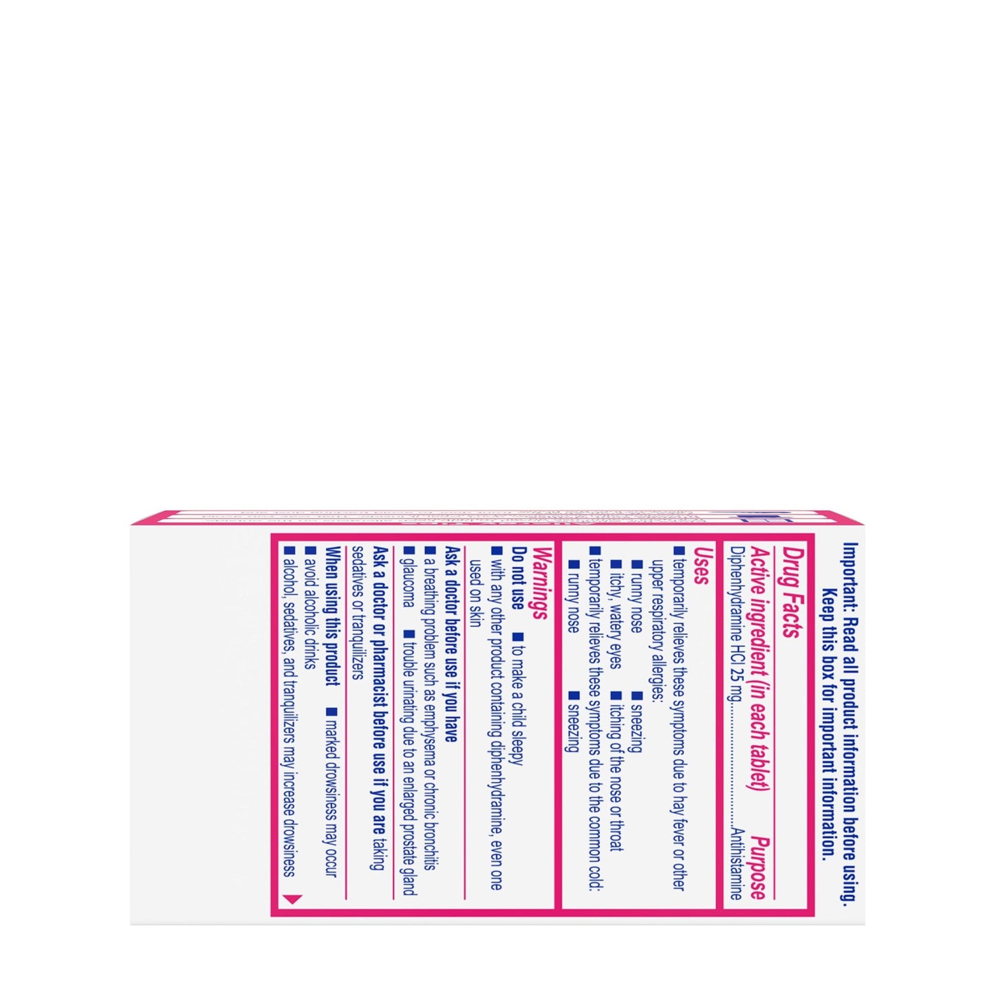Benadryl Ultratabs Allergy Medicine, 25 mg Diphenhydramine HCl Antihistamine Tablets For Cold & Allergy Relief of Symptoms Like Sneezing, Runny Nose, Itchy Eyes & Throat, Hay Fever, 100 Count Tablets - dailyvitalstore