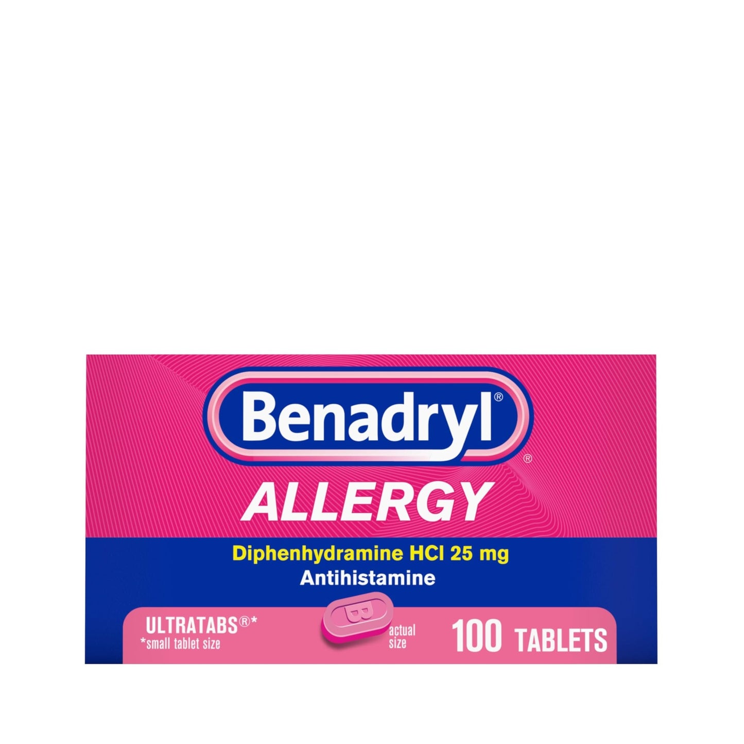 Benadryl Ultratabs Allergy Medicine, 25 mg Diphenhydramine HCl Antihistamine Tablets For Cold & Allergy Relief of Symptoms Like Sneezing, Runny Nose, Itchy Eyes & Throat, Hay Fever, 100 Count Tablets - dailyvitalstore