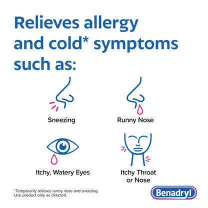 Benadryl Ultratabs Allergy Relief Medicine, 25 mg Diphenhydramine HCl Antihistamine Tablets For Relief of Cold & Allergy Symptoms Like Sneezing, Runny Nose, & Itchy Eyes & Throat, 24 ct - dailyvitalstore