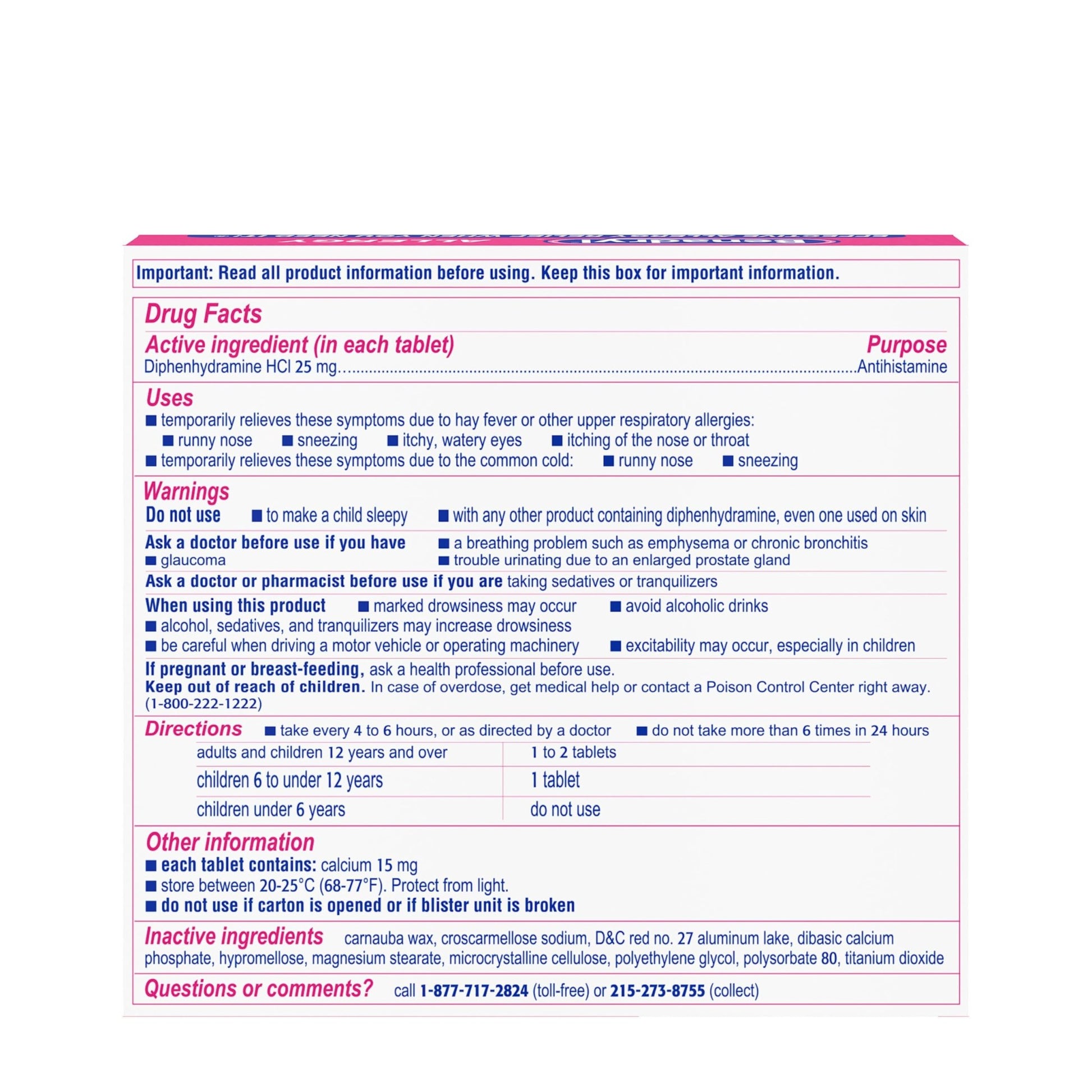 Benadryl Ultratabs Allergy Relief Medicine, 25 mg Diphenhydramine HCl Antihistamine Tablets For Relief of Cold & Allergy Symptoms Like Sneezing, Runny Nose, & Itchy Eyes & Throat, 24 ct - dailyvitalstore