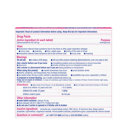 Benadryl Ultratabs Allergy Relief Medicine, 25 mg Diphenhydramine HCl Antihistamine Tablets For Relief of Cold & Allergy Symptoms Like Sneezing, Runny Nose, & Itchy Eyes & Throat, 24 ct - dailyvitalstore