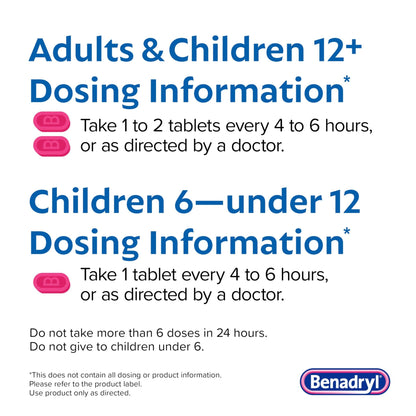 Benadryl Ultratabs Allergy Relief Medicine, 25 mg Diphenhydramine HCl Antihistamine Tablets For Relief of Cold & Allergy Symptoms Like Sneezing, Runny Nose, & Itchy Eyes & Throat, 24 ct - dailyvitalstore