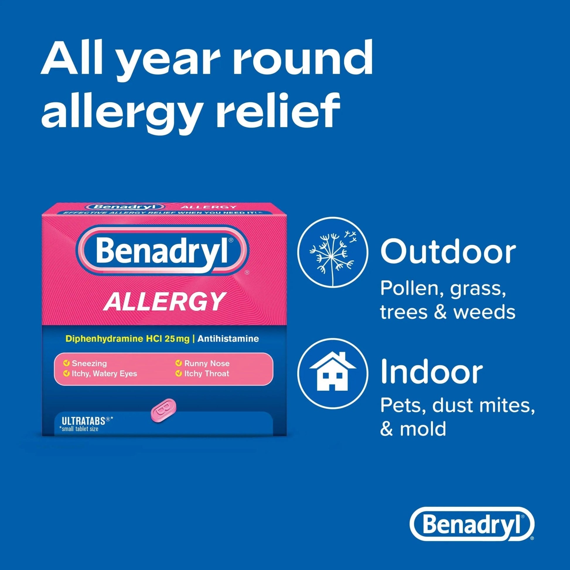 Benadryl Ultratabs Antihistamine Allergy Relief Tablets with 25 mg Diphenhydramine HCl, 100 ct and Tylenol Extra Strength Pain Reliever Rapid Release Gels with 500 mg Acetaminophen, 100 ct - dailyvitalstore
