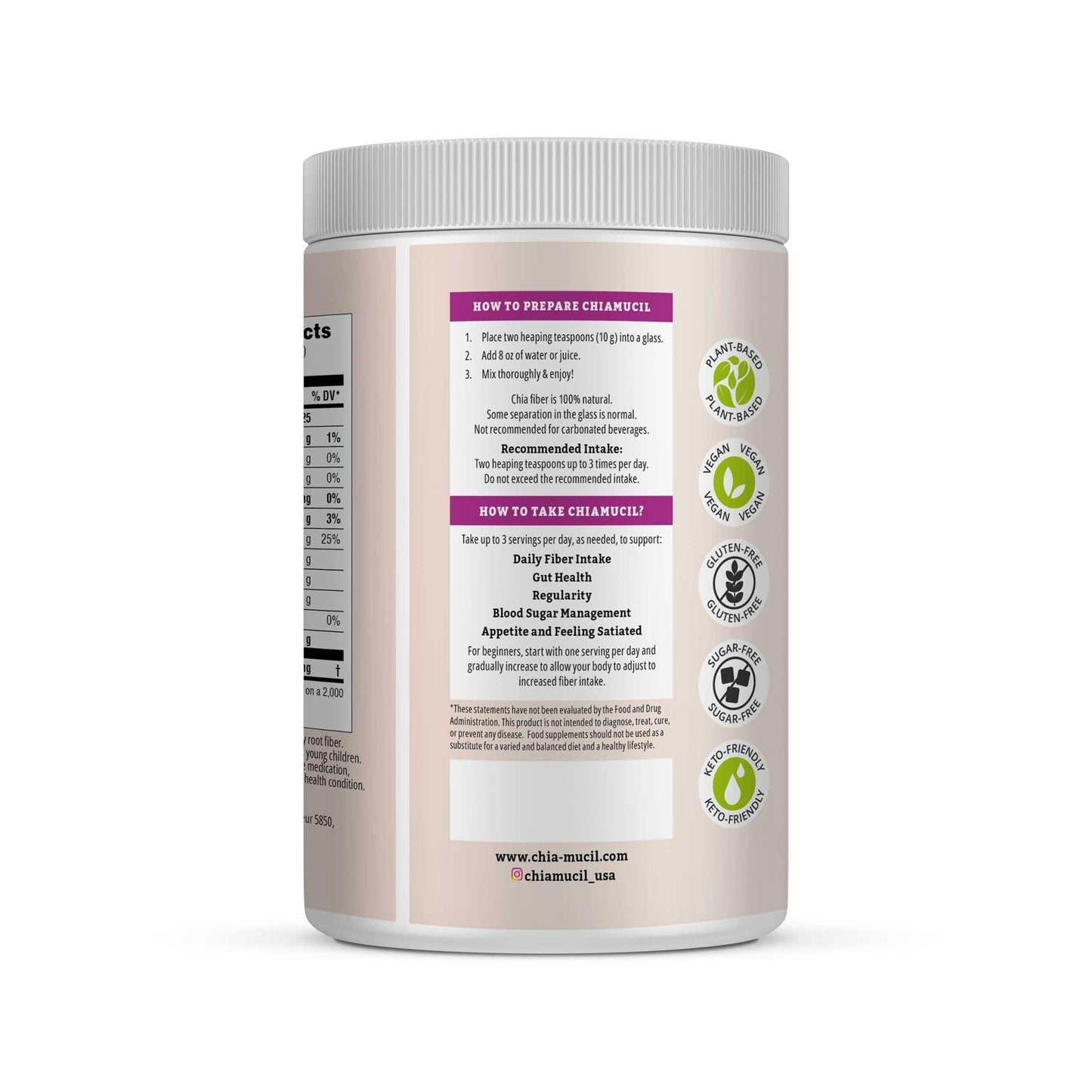 BENEXIA Chiamucil Prebiotic Chia Fiber Supplement Powder – for Appetite Control & Digestive Health – Chia Fiber & Chicory Root (Inulin) – Gluten & Sugar Free, Vegan - dailyvitalstore