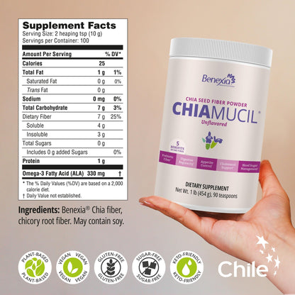 BENEXIA Chiamucil Prebiotic Chia Fiber Supplement Powder – for Appetite Control & Digestive Health – Chia Fiber & Chicory Root (Inulin) – Gluten & Sugar Free, Vegan - dailyvitalstore